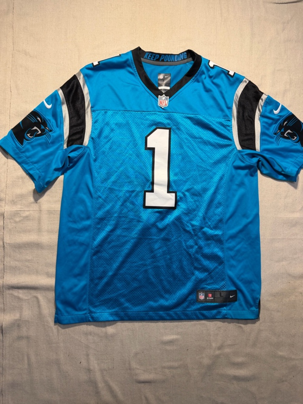 Nike Cam Newton #1 Carolina Panthers On The Field NFL Jersey Light Blue Men's L